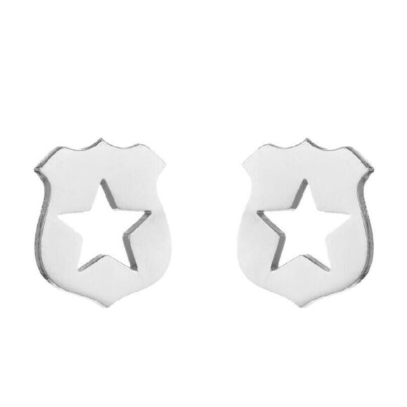 5/$20 Police Officer Badge Shield Mini Stud Earrings - Picture 3 of 3